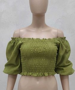 Olive Off-Shoulder Crop Top &amp; Jeans