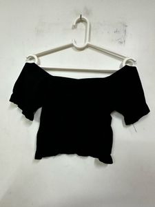 Black Off-Shoulder Crop Top