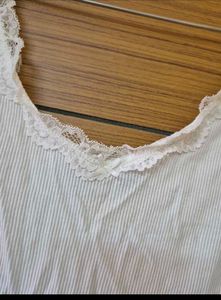 White lace top &amp; denim shorts combo