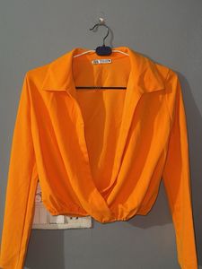 Zara Orange Surplice Crop Top