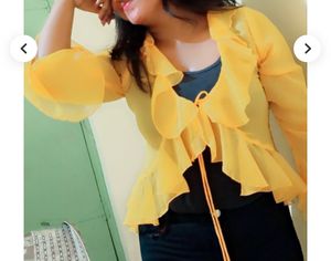 Trendy Yellow Tie-Front Shrug