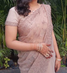 Designer Beige Saree With Blouse
