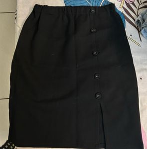 Chic Black Button Skirt (A-line)