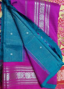 Teal &amp; Pink Silk Saree
