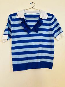 Striped Blue Knit Crop Top