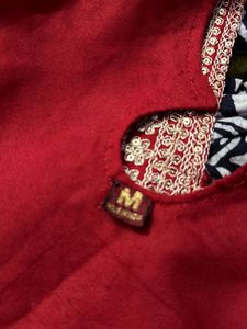 Red Embroidered Kurti Set