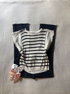 Striped Lace Sleeve Top🪷
