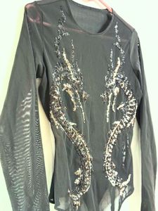 Embellished sheer Black Bodysuit