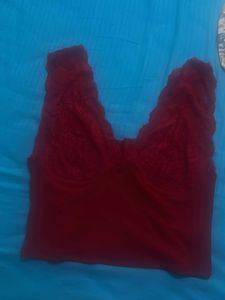 Red Lace Trim Cami Top