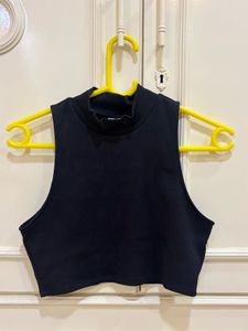 Black Ribbed Mock Neck Top