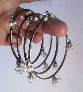 Silver Bangles with Pearls