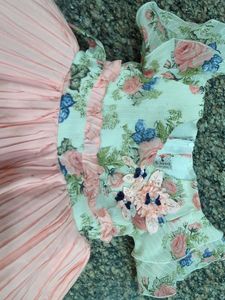Floral and Pink Pleated Girls Dress