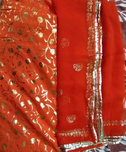 Orange &amp; Gold Indian Poshak With One Duptta Free