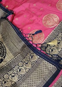 Premium Banarasi Pink &amp; Navy Saree