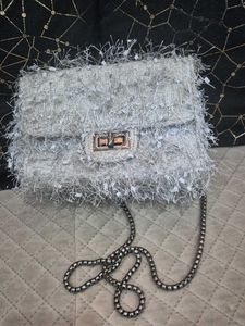 Fuzzy Silver Chain Bag