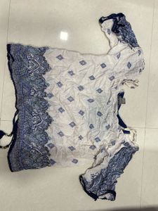 Blue and White Print Top