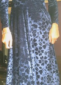 Blue Floral Velvet Dress
