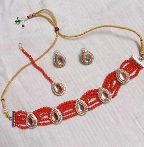 Red kundan Jewelry Set with tikka