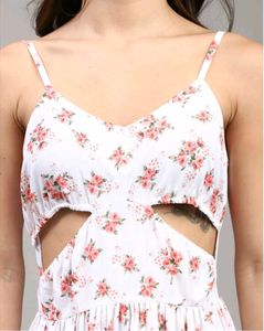 Spaghetti Strap Floral Print Cut-Out A-Line Dress