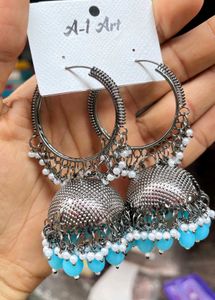Jhumkas With Colourful Beads