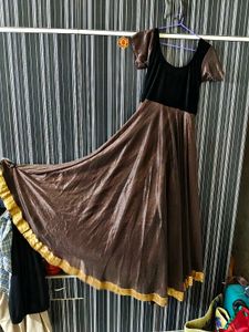 Elegant Brown &amp; Black Anarkali Dress
