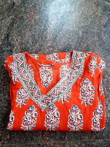 Orange Floral Print Tunic Top