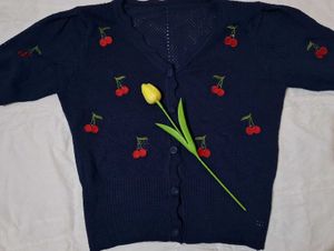 Cherry Embroidered Knit Cardigan