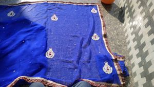 Navy blue embroidered saree
