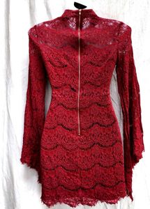 🌹MAROON HOT LACE MINI DRESS FOR WOMEN