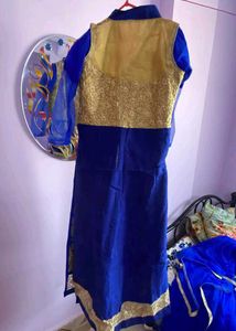 Elegant Blue &amp; Gold Frock Set