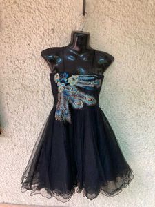 Black Embellished Peacock Party Tulle Dress