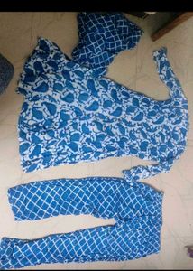 Blue & White Printed Kurta Set