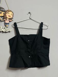 Chic Black Button-Down Peplum Tank