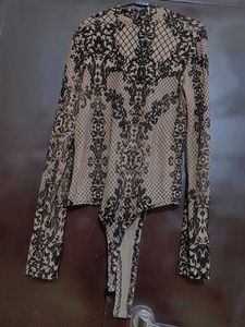 Nude Color Top Black Floral Print For 34 Bust