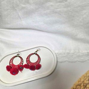 Red Pom-Pom Earrings