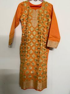 🆕 Orange Embroidered Kurti