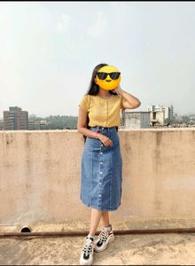 Denim Button-Down Midi Skirt