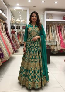 Elegant Green Gown with Dupatta