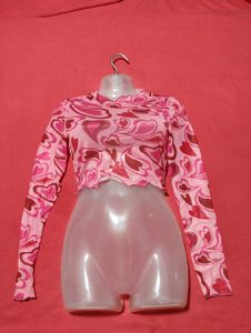 SHEIN ICON Heart Print Crop Top Size S
