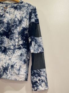 Tie Dye Type Printed Top With Net Sleeves