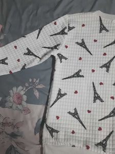 White Eiffel Tower Print Sweater