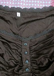 Brown Lace Trimmed Long Sleeve Top