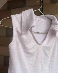 Collared White Crop Top