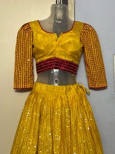 Full Work Embodiment Yellow Lehenga Choli