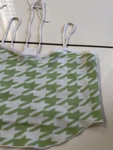 Green Houndstooth Knit Crop Top