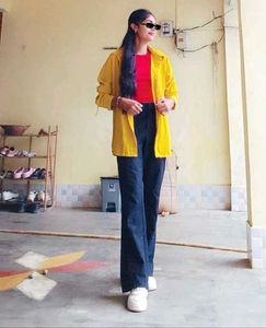 Yellow Oversized Shirt With Red Crop Top