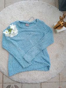 Light Blue Textured Knit Sweater