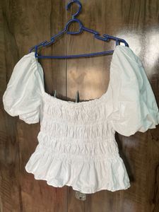 White Puff Peplum Top