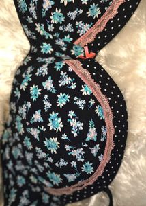 Floral Lace Cotton Blue Bra Size 40