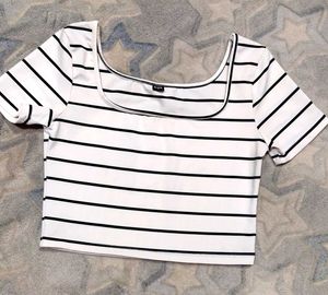 Square Neck Striped White Top 🤍
